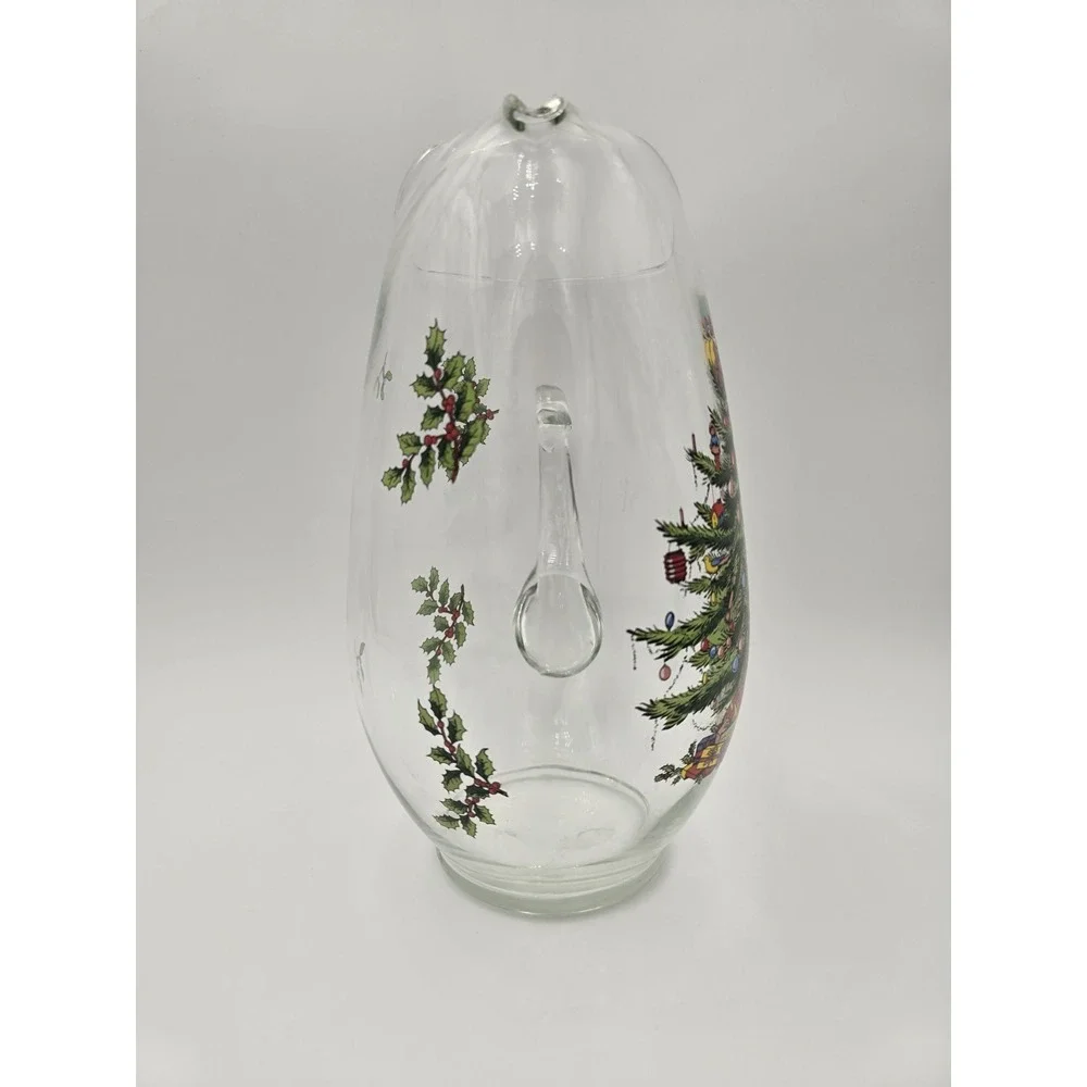Vintage Spode Christmas Tree Clear Glass Water Pitcher Ice‎ Lip Original Box